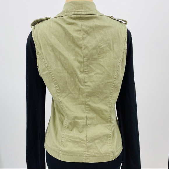 Army Green Denim Zip Vest - Picture 4 of 6